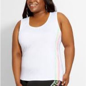 BEBE SPORT WHITE LOGO RAINBOW STRIPE TANK